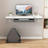 Schwebender Klappschreibtisch zur Wandmontage, für kleine Räume, platzsparende Werkbank für Büro, Zuhause, Küche, 80 cm, Weiß/Grau, Laptop-Schreibtisch im Lieferumfang enthalten