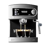 Cecotec Kaffeemaschine Power Espresso 20 .20 bar, wassertank 1,5L, Siebträger mit Doppelauslauf,für 1-2 Tassen,Milchaufschäumdüse, Tassenabstellfläche, 850 W, edelstahl