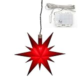 Dekohelden24 Weihnachtsstern aus Kunststoff in rot, für Innen und Außen geeignet, inkl. LED Beleuchtung und 6h Timer, für Batteriebetrieb. Maße L/B/H: 13,5 x 5,5 x 12 cm., 833401-A
