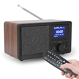 Retro UKW Radio aus Holz, DAB FM Retro Holz Bluetooth Radio mit Fernbedienung, 10 W Vintage Holz Tischradio, Bluetooth Lautsprecher für Zuhause, Küche, Büro, Bar (EU-Stecker)