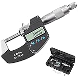 AUTOUTLET Micrometer Digitale Bügelmessschrauben 0-25 mm/ 0.001mm(0.00005'), LCD Digitale Mikrometer Mikrometerschieber Zoll/Metrische Messung, Hohe Präzision Messwerkzeug Mikrometer