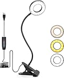 Foneso Klemme Lampe, 48 LEDs Dimmbare Leselampe Bett, 3 Modi und Stufe 10 Dimmen, 360° Flexibel USB Lampe für Lesen, Reisen, Schlafzimmer, Büro (Schwarz, Nicht wiederaufladbar)