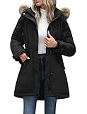 Vancavoo Winterjacke Damen Wintermantel Warm Winterparka Winter Jacket Mäntel Thickened Filling Parka Daunenmantel Frauen mit Kapuze,Schwarz,XL