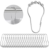 Alaoo Duschvorhang Haken, 24 Stück Duschvorhangringe Duschvorhanghaken, Mit Kugelgleitsystem, Geeignet für Duschvorhangstange, Gardinenstange und Kleiderstange（Silber）