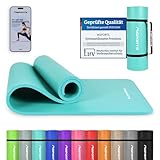 MSPORTS Gymnastikmatte Premium inkl. Tragegurt + Übungsposter + Workout App I Hautfreundliche Fitnessmatte 190 x 60 x 1,0 cm - Aquamarin - Phthalatfreie Yogamatte