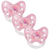 dentistar Silikon Schnuller 3er-Set - Größe 3, ab 14 Monate - Zahnfreundlicher Nuckel mit Dentalstufe – BPA-frei - Made in Germany - Einhorn, Rosa