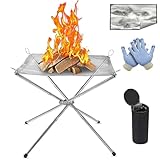 flintronic Fire Pit Outdoor, Tragbare Feuerstelle Fire Pit Outdoor mit Feuer Pit Mat und Carry Bag, für den Garten & Balkon, Camping, Groß, 304 Edelstahl, 42 x 42 x 34cm