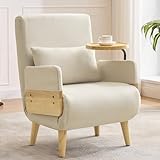 Merax Schlafsessel mit Bettfunktion, Schlafsofa 3 in 1 Klappsessel mit Verstellbarer Rückenlehne, Holztablett, Kissen - Metallrahmen & Leinen - für Wohnzimmer, Schlafzimmer, Büro, Beige