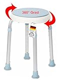 360° drehbarer Duschhocker – Höhenverstellbarer Badestuhl 36-54 cm, 7 Stufen – 135 kg Tragkraft – Runder, Rutschfester HDPE-Sitz 32 cm – EN12182 & EN12520 Zertifiziert