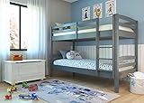 Inter Link – Etagenbett – Hochbett – Jugendbett - Rausfallschutz – Stockbett – Kinderbett – Mit 2 Lattenroste – Kiefer massivholz – Lavus - Grau lackiert – 90x200 cm