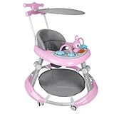 Homewell 3in1 Lauflernhilfe mit Spielzeuge und Spieluhr, Baby Gehwagen Klappbar, Gehfrei, Babywalker, 5 Höheneinstellungen, Laufstuhl Laufhilfe babys ab 6 Monaten (Rosa)