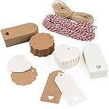 SALLYFASHION Kraftpapier Anhänger, 200 Stk. Geschenkanhänger Etiketten Kraftpapier Tags Karten mit Jute Schnur für Hochzeit Geschenk Weihnachten