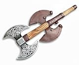 NovaHaven Doppelkopf Wikingeraxt – Handgeschmiedete Axt aus Kohlenstoffstahl mit Eschenholzgriff, Lederwicklung & Lederscheide – Ideal für Sammler, Outdoor & als Geschenk