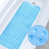 MoreCro® Badewannenmatte rutschfest, 100 x 40cm Extra Lange Schimmelresistente Duschmatte rutschfest/Badewanneneinlage, Maschinenwaschbar (Transparent Blau)