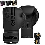EVO Fitness Boxhandschuhe für Herren, Matt, Schwarz, für MMA, Muay Thai, Kampfsport, Kickboxen, Sparring, Training, Kampfhandschuhe mit Handbandagen (Schwarz, 14 OZ)