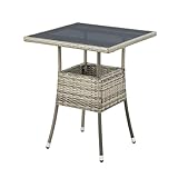 Juskys Polyrattan Gartentisch Yoro wetterfest - Balkontisch 60x60 cm eckig - Rattan Beistelltisch mit Glasplatte - Kleiner Tisch für Balkon - Grau