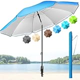 Menz Sonnenschirm Strand - UPF 50+ Sonnenschutz Strand, Strandschirm Ø 180 cm, Sonnenschirm mit Schutzhülle, Strandschirm windfest stabil, Fb. Blau