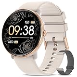 Smartwatch Damen Telefonfunktion 1.39' AMOLED HD Voll Touchscreen, Fitnessuhr Tracker mit Herzfrequenz/SpO2/Schlafmonitor/Menstruationszyklus IP68 Wasserdicht Armbanduhr für iOS Android Graugold