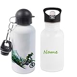 Trinkflasche mit Name/wahlweise 400ml, 500ml oder 600ml + Schriftwahl für Name + Edelstahl oder Aluminium (Motocross)