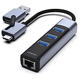 BENFEI Ethernet Adapter mit 3*USB 3.0, USB Typ-C/Typ-A auf Gigabit Ethernet LAN Netzwerk Adapter, kompatibel für iPhone 15 Pro/Max, MacBook Pro/Air 2023, iPad Pro, iMac, S23, XPS 17 USW