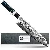 Pure Mastery Kochmesser ''Madrid' 21cm. Premium Chefmesser | Damastmesser | Küchenmesser aus Damaststahl | Japanisches Messer | Ergonomischer Holzgriff | Universalmesser.