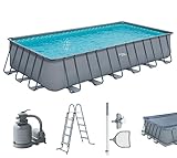 Summer Waves Frame Pool Komplettset | Rechteckig 732x366x132 cm Grau | Aufstellpool Set | Gartenpool & Schwimmbecken inkl. Sandfilterpumpe, Einstiegsleiter, Abdeckplane, Bodenvlies & Reinigungsset