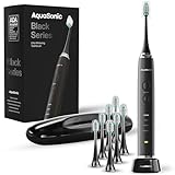 Aquasonic Black Series Ultra Aufheller Zahnbürste - ADA Akzeptierzte Elektrische Zahnbürste - 8 Bürstenköpfe & Reiseetui - Kabelloses Laden - 4 Modi mit Smart Timer