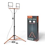 SmartLED Baustrahler Arbeitsstrahler mit Stativ 2x100W, LED Strahler 2x11000 Lumen, 1,60 m Einstellbar Teleskopisch, 360° Grad Drehung, 180 cm Kabel, IP65, kompakt und leicht (2x 100W 22000lm)