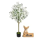 crafity Künstlicher Olivenbaum 120cm Klein Olivenbaum mit Moss Künstliche Pflanzen wie echt Kunstpflanze für Indoor Outdoor Wohnzimmer Schlafzimmer Büro Balkon