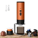 3-in-1-Kaffeemaschine, tragbar, 12 V, Kaffeemaschine, Multi Kapseln, Espressokocher und gemahlener Kaffee, elektrische Espressomaschine, für Zuhause, Reisen, Büro, Camping (Orange + Halterung)