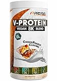 Vegan Protein – Schokolade-Erdnuss-Karamell - V-Protein 8K Blend - unglaublich lecker & cremig - mit Protein aus Sonnenblume, Reis, Erbse, Hanf, Kürbis uvm. - pflanzliches Proteinpulver mit 73% Eiweiß