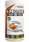 Vegan Protein – Schokolade-Erdnuss-Karamell - V-Protein 8K Blend - unglaublich lecker & cremig - mit Protein aus Sonnenblume, Reis, Erbse, Hanf, Kürbis uvm. - pflanzliches Proteinpulver mit 73% Eiweiß