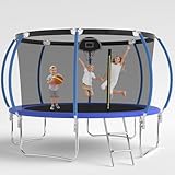 Outdoor Trampolin, Diameter 305cm, 366cm, Outdoor-Trampolin für Kinder und Erwachsene, Freizeittrampolin mit Basketballkorb, Leiter und Rostschutzbeschichtung, Belastbarkeit 200/272KG (12FT)