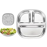 Qkbuza Teller aus Edelstahl, Babyteller mit Saugnapf, Essgeschirr – Geschirr aus Edelstahl, rutschfeste Mahlzeiten, für, Mädchen, Haus, Schule, Camping