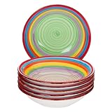 MamboCat 6-TLG. Suppentellerset Ibiza 700 ml kunterbunte Essteller tief Salat-Schale Servier-Schüssel Rund-Teller Steingut-Geschirr Regenbogenfarben Rainbow