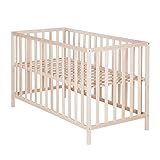 roba Babybett Cosi 60 x 120 cm - Gitterbett aus Bio Buche massiv - Kinderbett 3-fach höhenverstellbar - Holz natur