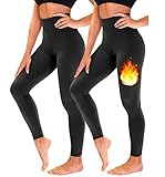 TNNZEET 2er Pack Thermo Leggings Damen Thermoleggins Thermohose Gefütterte Warme im Winter (Schwarz/Schwarz,L-XL)