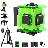 【mit Stativ】Kreuzlinienlaser mit Stativ, Laser 4x360 Grad, Linienlaser Grün Kreuzlaser Selbstnivellierend Nivelliergerät Baulaser 3D für Innen- und Außenbereich Baustelle