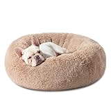 Bedsure Katzenbett flauschig Hundebett waschbar - Ø 80 cm Hundekorb für mittelgroße Hunde, plüsch Hundekissen rund Kuschelbett Donut, Kamel