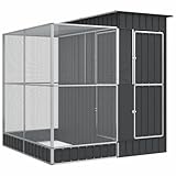 vidaXL Voliere mit Erweiterung Silbern 209x203x216 cm Stahl, Vogelvoliere, Wellensittichkäfig, großer Vogelkäfig, Vogelkäfig, Papageienkäfig