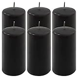 Stumpenkerze Höhe 11,5 cm Ø 6 cm lange Brenndauer Rund-Kerze Säulenkerzen Kerzen-Deko Tafelkerzen Weihnachts-Kerzen Hochzeit (schwarz, 6)