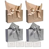 TAIXING 4 Stück Geschenktüten Geschenktüte Groß mit Schleifenbändern und Taschentuch, Gift Bag Geschenktaschen mit Henkel für Geburtstag Weihnachten Hochzeit Neujahr Festivalfeier(Champagner und Grau)