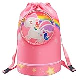 Voici et Voila Kordelzug Rucksack Turnbeutel Schwimmtasche Sporttaschen Kinder Wasserdichter Schwimmstrand Einkaufssack Mädchen Jungen mit Nassfach Getrennte Aufbewahrung Schuhe Schutzbrille