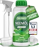 WALDBACH® Neemöl mit Emulgator [250ml] - Natürliches Neemöl für Pflanzen mit Sprühflasche und Messbecher - 25 Liter sprühfertige Mischung - Effektive Pflanzenpflege für Garten- & Zimmerpflanzen