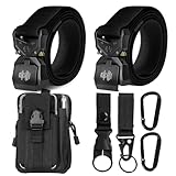 Corpower 2er Herren Taktischer Gürtel + 1Pcs Taktischem Molle-Beutel und Haken, Arbeitsgürtel 3.8cm Breite, Hochleistungsgürtel, Nylon Schnellverschluss-Metallschnalle, Schwarz + Schwarz