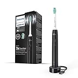 Philips Sonicare 3100 Series elektrische Zahnbürste mit Schalltechnologie, mit Drucksensor und Bürstenkopf-Wechselanzeige, schwarz (Modell HX3671/14)