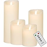 sompex Flame Echtwachs LED Kerze, fernbedienbar, Elfenbein, Höhe:4er Set (10-23cm + Fernbedienung)