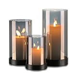 Candeldo Windlicht Glas Glaszylinder Windlichter: 3er Set Windlicht Outdoor Schwarz Metall Kerzenhalter Deko Tisch Wohnzimmer Garten Vase Modern Windlichter Draußen und Drinnen Teelicht