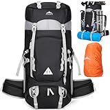 IGOLUMON Wanderrucksack 60L Herren Damen Trekkingrucksack Reiserucksack Großer Wasserdicht Wandern Rucksack mit Regenhülle für Camping Trekking Mountainering Outdoor Reisen Schwarz