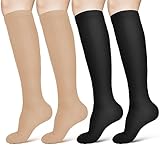 ACWOO Kompressionsstrümpfe Damen und Herren, 2 Paare Kompressionssocken Medizinisch Kompressionsstrümpfe Kniestrümpfe Damen, Thrombosestrümpfe Compression Socks (L/XL, Schwarz+Beige)